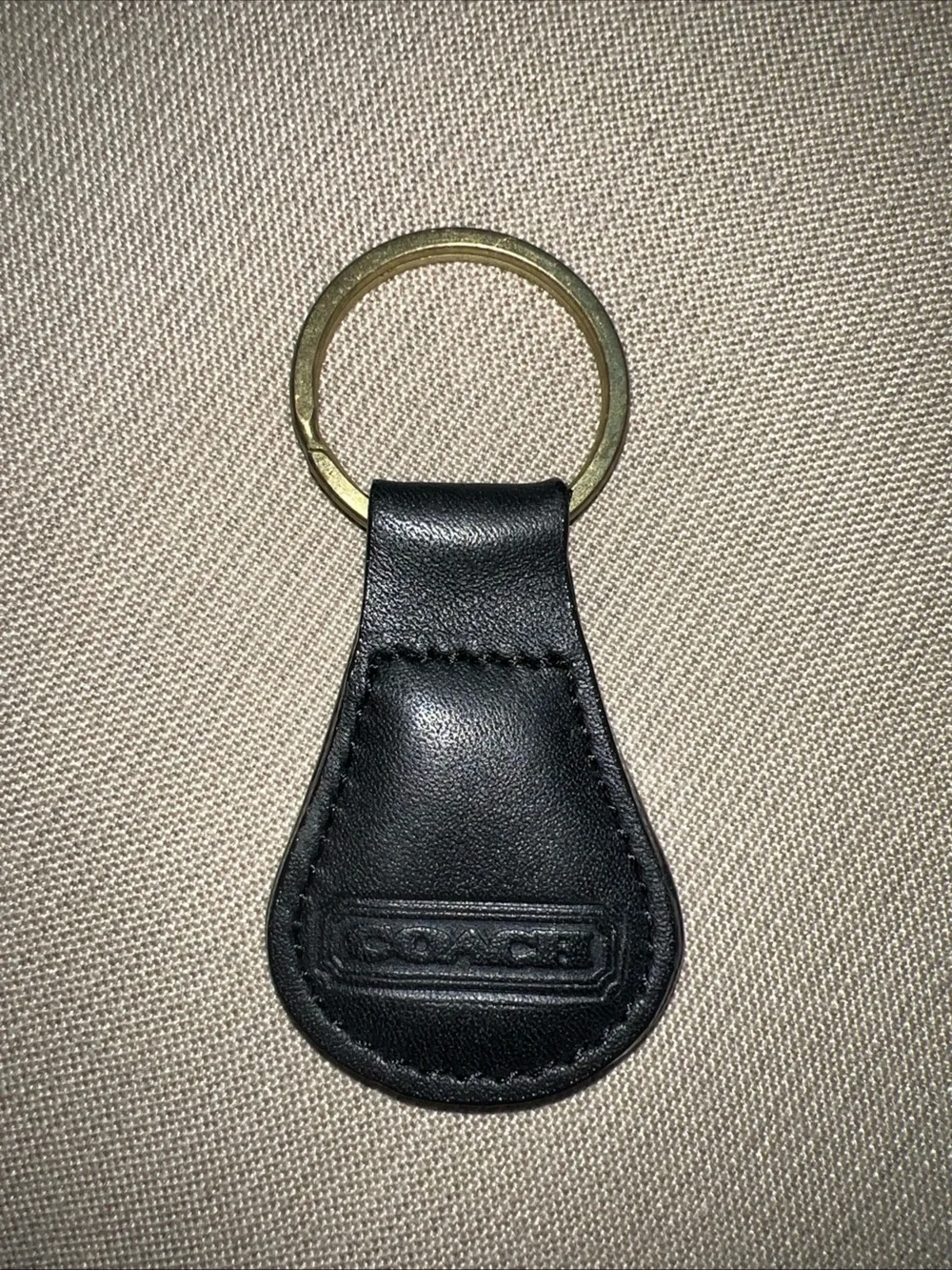 Coach Black Leather Key Fob with Gold Ring